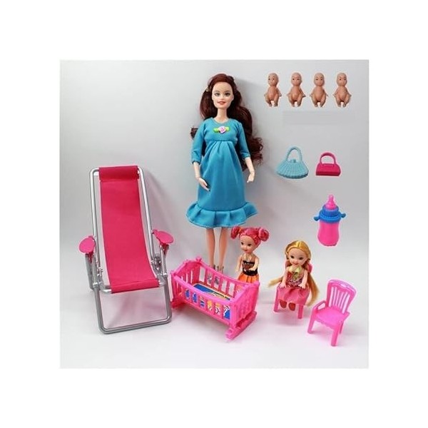 GUISHANLI 11,5 "/ 5" Fashion Nouvelles Filles Enceintes Poupée Multi-Joint Maman Combinaison Famille Doll Childs Toys After