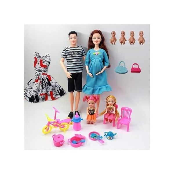 GUISHANLI 11,5 "/ 5" Fashion Nouvelles Filles Enceintes Poupée Multi-Joint Maman Combinaison Famille Doll Childs Toys After