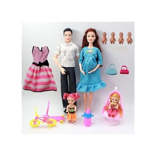 GUISHANLI 11,5 "/ 5" Fashion Nouvelles Filles Enceintes Poupée Multi-Joint Maman Combinaison Famille Doll Childs Toys After