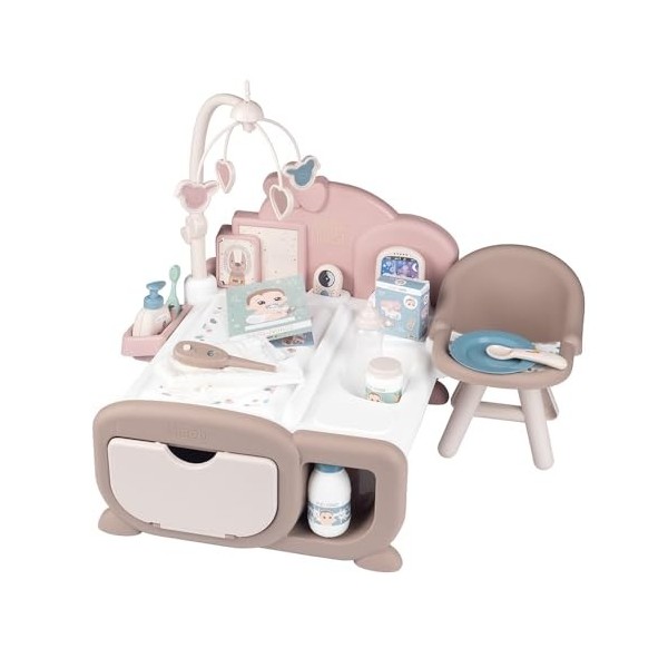 Smoby - Baby Nurse - Nursery Cocoon - Espaces Soin, Nuit et Repas - Babyphone Electronique - 19 Accessoires - Fabriqué en Fra