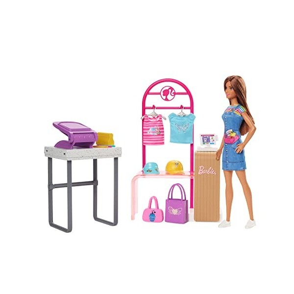 Barbie Coffret Boutique Créations Avec Portant, Hauts, Chapeaux, Sacs À Main Et Autres Accessoires Inclus, Plus De 150 Looks 