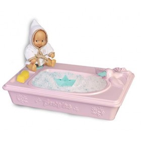 Barriguitas - Ensemble de Petite poupée bébé et Baignoire, Comprend des Accessoires de Bain, Peignoir et Robinet de Douche ré