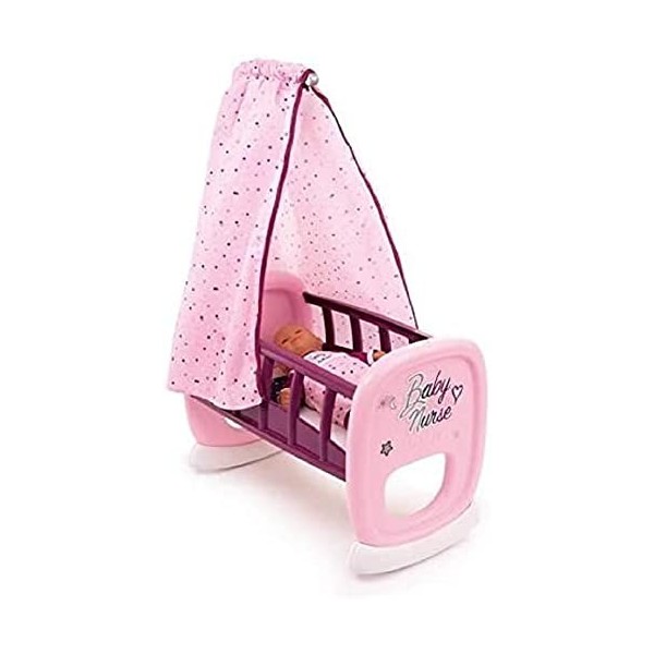 Smoby - Baby Nurse - Bercelonnette - pour Poupons et Poupées - Lit avec Système de Bascule - Tissu Lavable - 220338