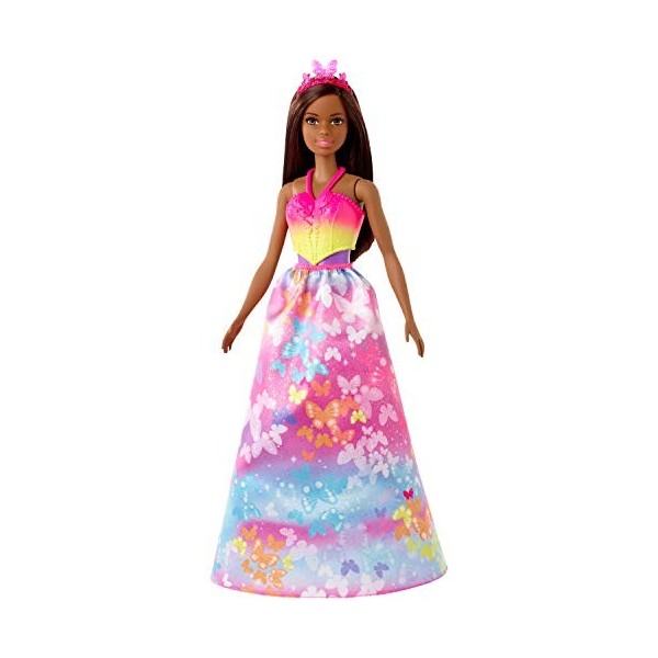 Barbie Dreamtopia poupée Papillons coffret 3-en-1 brune avec trois tenues roses de princesse, sirène et fée, jouet pour enfan