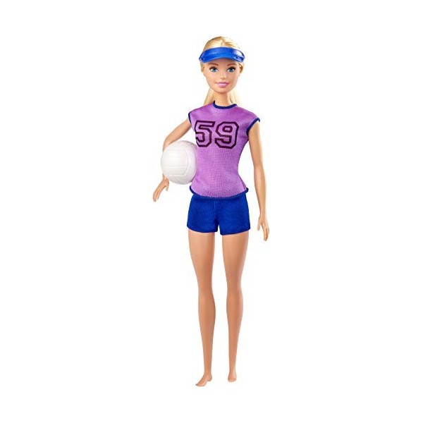 Barbie Métiers poupée blonde joueuse de volley avec visière et ballon, jouet pour enfant, GHT22