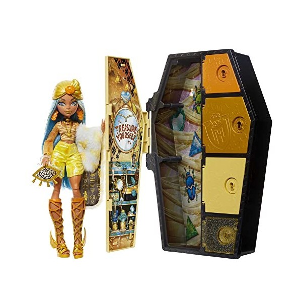 Monster High Coffret Monstrueux Secrets Cleo De Nile Série Look Irisé, Avec Casier Et Plus De 21 Accessoires, Jouet Enfant, D