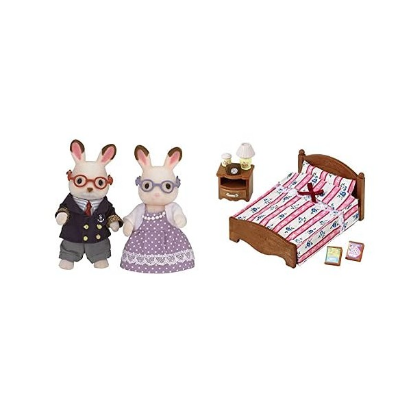 Sylvanian-Les Grands-Parents Lapin Chocolat Families Mini-poupées et Figurines, 5190, Multicolore, Norme & 5019 - Semi Lit Do