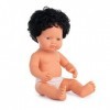 Miniland Baby Doll 31231 Poupée caucasienne en Cheveux bouclés Noir 38 cm dans Un Sac en Plastique sans sous-vêtements