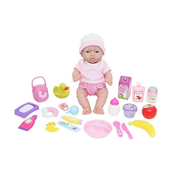 JC TOYS - Poupée La Newborn Nouveau-né 30 cm, en Vinyle Souple, Comprend 25 Accessoires, Rose, idéal pour Jouer, conçue en Es