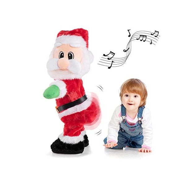Gfilay Père Noël Twerkant - Poupée en Peluche électrique de Noël Dansante Chantant Une Chanson Anglaise Jouets de Noël
