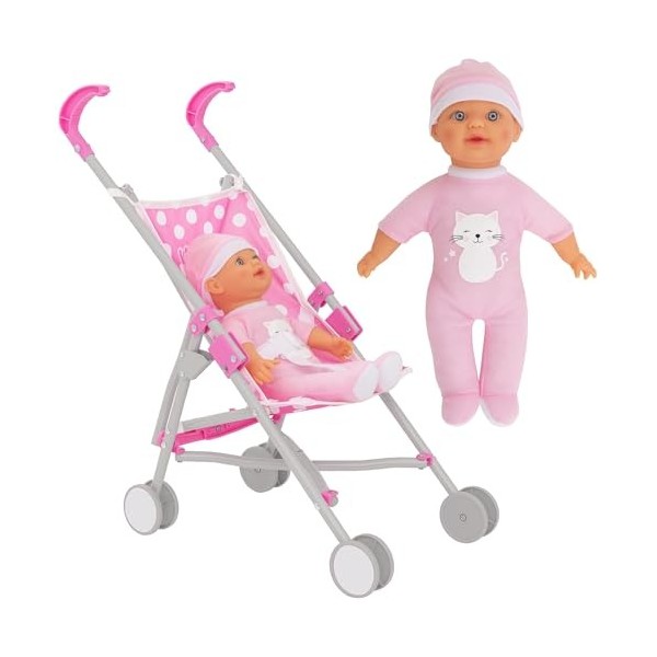 Dolly Tots Poussette simple et poupée | Poussette pour poupée | Poussette pour poupée pour enfants | Poussette pliable pour p