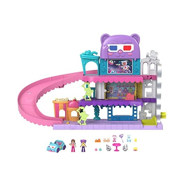 Polly Pocket Coffret Pollyville Multiplexe De Polly Avec 2 Mini Figurines, 1 Voiture, 3 Histoires Amusantes Et 11 Accessoires