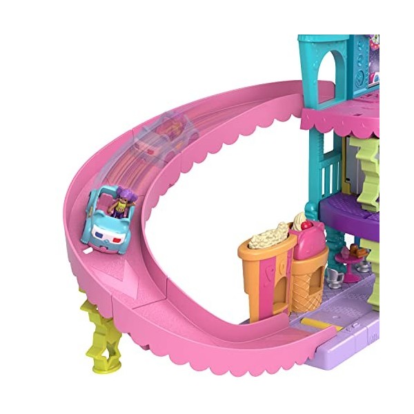 Polly Pocket Coffret Pollyville Multiplexe De Polly Avec 2 Mini Figurines, 1 Voiture, 3 Histoires Amusantes Et 11 Accessoires