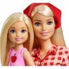 Barbie Famille coffret poupée et mini-poupée Chelsea à la ferme, fermières avec chariot rouge et carottes, jouet pour enfant,