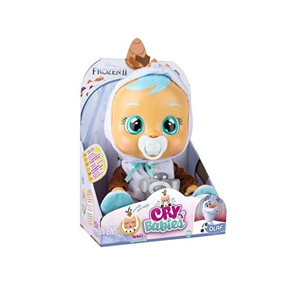 CRY BABIES Olaf Disney | Poupée interactive qui pleure de vraies Larmes avec tétine et pyjama - Poupon idéal pour enfants +18