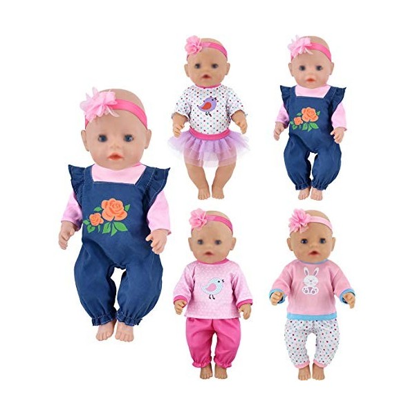 ebuddy 4 Ensembles de vêtements de poupée avec Jeans, Haut, Pantalon, Jupe pour poupées de 43 cm/poupée de 15 Pouces.