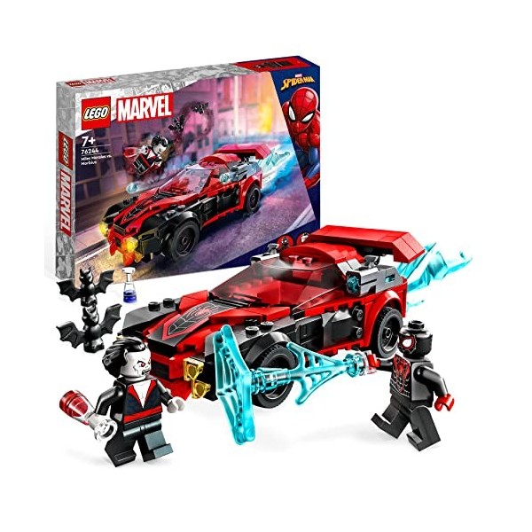 LEGO 76244 Marvel Miles Morales vs. Morbius, Jouet de Construction Spider-Man, avec Voiture de Course, Spidey et Ses Amis Ext