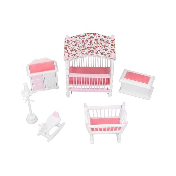 Alomejor Ensemble de Meubles de Chambre à Coucher pour Maison de Poupée Miniature, Accessoires de Chambre Rose et Blanc, Déco