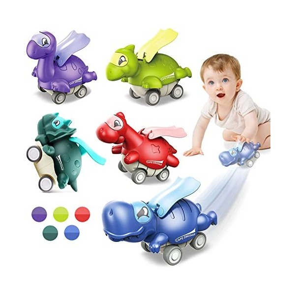 TODARRUN Voitures jouets pour tout-petits, voitures dinosaures pour garçons et filles, véhicules à tirer vers larrière avec 