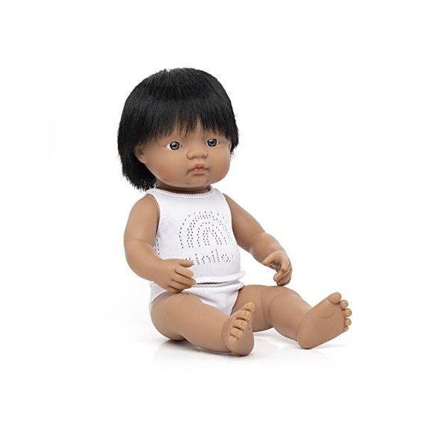 Miniland 31157 Poupée bébé garçon hispanique avec sous-vêtements 38 cm, Miniland31157, Multicolore, 3-6 años