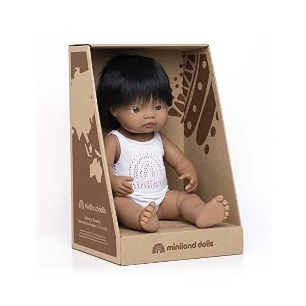 Miniland 31157 Poupée bébé garçon hispanique avec sous-vêtements 38 cm, Miniland31157, Multicolore, 3-6 años