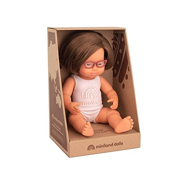 Miniland Baby-Dollar Poupée avec Lunettes de Soleil pour Fille Style décontracté 38 cm 31111 Beige