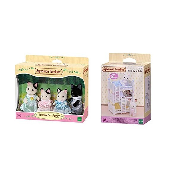 Sylvanian Families - 5181 - Famille Chat Bicolore - Mini Poupée & Triple Bunk Beds Families Lits Superposés à 3 Couchettes Bé