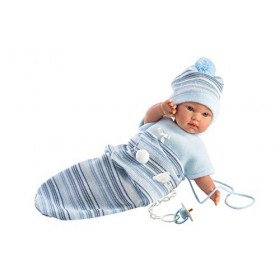 Llorens LL30007 30007 Cuquito Poupée avec Corps aux Yeux Bleus + Tampon Bleu Clair et écharpe Douce 30 cm Multicolore