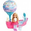 Barbie Dreamtopia mini-poupée Chelsea et son Voilier des Rêves avec ballon en tissu imprimé nuages et figurine de chiot, joue