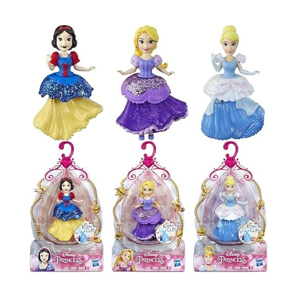 Disney Princess Royal Clips Lot de 3 figurines articulées 9 cm – Lot de 2 – Raiponce, Blanche-Neige et Cendrillon