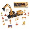 Joyfia Lot de 15 jouets de pelleteuse, camion, chariot de chantier, avec panneaux routiers, véhicule dingénierie extérieure 