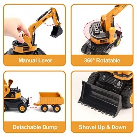 Joyfia Lot de 15 jouets de pelleteuse, camion, chariot de chantier, avec panneaux routiers, véhicule dingénierie extérieure 