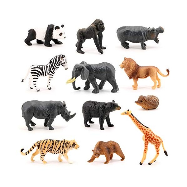 Volnau Lot de 12 mini figurines danimaux sauvages en plastique pour tout-petits enfants cadeau de Noël anniversaire