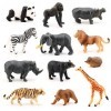 Volnau Lot de 12 mini figurines danimaux sauvages en plastique pour tout-petits enfants cadeau de Noël anniversaire