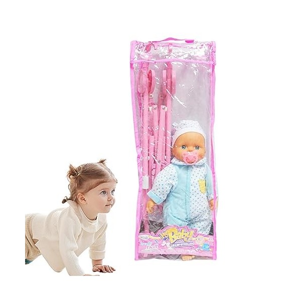 Poussette pour poupées - Poupée Soft Body Babies Incluse Fun Play Combo Set,Funny Girl Play House Jouet Pliable Bébés Pousset