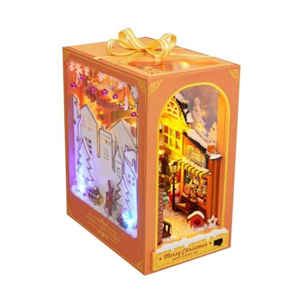 Amosfun Kit De Livre À Faire Soi-Même Maison De Poupée 3D en Bois Puzzle Modèle De Serre-Livres avec Lumière LED Décoration D