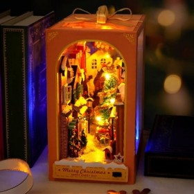 Amosfun Kit De Livre À Faire Soi-Même Maison De Poupée 3D en Bois Puzzle Modèle De Serre-Livres avec Lumière LED Décoration D