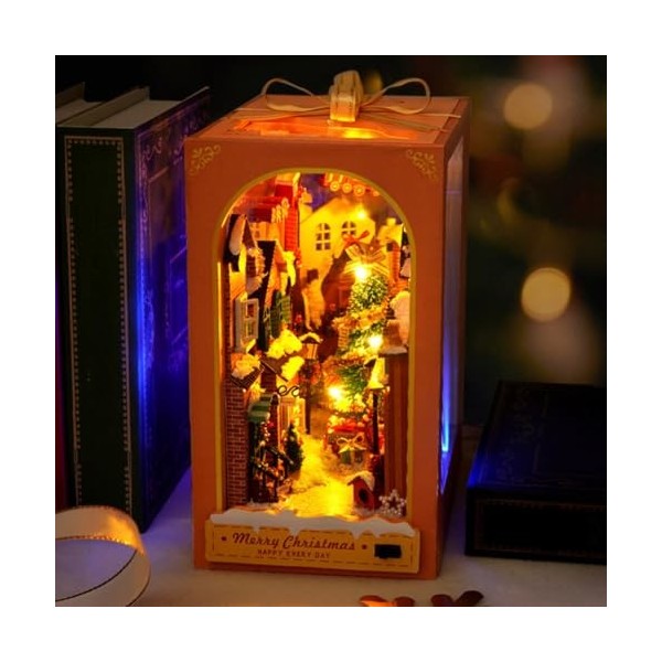 Amosfun Kit De Livre À Faire Soi-Même Maison De Poupée 3D en Bois Puzzle Modèle De Serre-Livres avec Lumière LED Décoration D