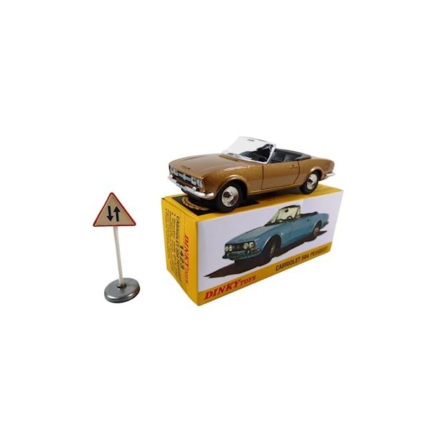 OPO 10 - Voiture Miniature Atlas DeAgostini Dinky Toys Peugeot 504 Cabriolet Marron 1423 + Panneau de signalisation Inclus / 