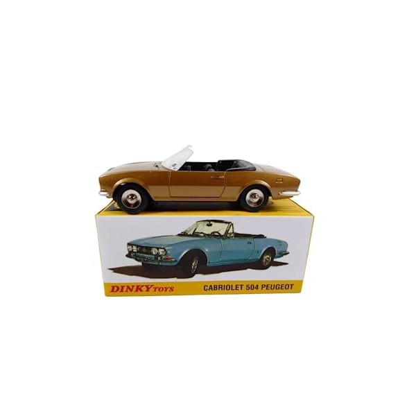 OPO 10 - Voiture Miniature Atlas DeAgostini Dinky Toys Peugeot 504 Cabriolet Marron 1423 + Panneau de signalisation Inclus / 