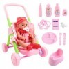 deAO Poupon bébé, Poupée Rose avec Poussette et Accessoires réalistes, Poupon Rose boit et Fait Pipi Nombreux Accessoires Inc