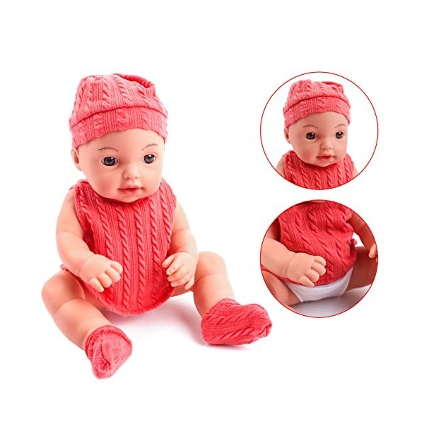 deAO Poupon bébé, Poupée Rose avec Poussette et Accessoires réalistes, Poupon Rose boit et Fait Pipi Nombreux Accessoires Inc