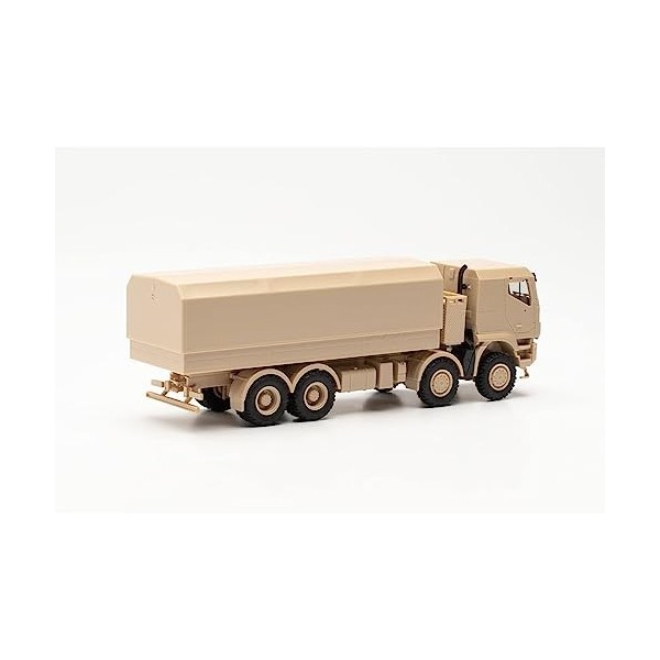 Herpa- Iveco Maquette Camion Plateau protégé Trakker 8x8, échelle 1/87, Model Allemand, pièce de Collection, Figurine Plastiq