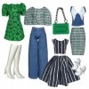 Eledoll Ensemble de vêtements de poupée de luxe style rétro années 70 Vert/bleu 29,2 cm