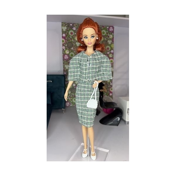 Eledoll Ensemble de vêtements de poupée de luxe style rétro années 70 Vert/bleu 29,2 cm