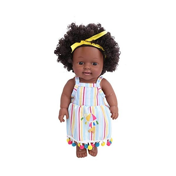 Zerodis Peau Noire Cheveux Bouclés Bébé Poupées 30cm Réaliste Fille Poupée à la Main Poupées Afro-américaines Nouveau-né Mign