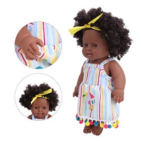 Zerodis Peau Noire Cheveux Bouclés Bébé Poupées 30cm Réaliste Fille Poupée à la Main Poupées Afro-américaines Nouveau-né Mign