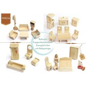 Freda - Ensemble de meubles pour maison de poupées - 28 pièces - berceau bébé y compris