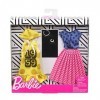 Barbie Fashionistas Kit vêtements, 2 tenues pour poupée dont haut à pois, jupe longue, robe et accessoires, jouet pour enfant