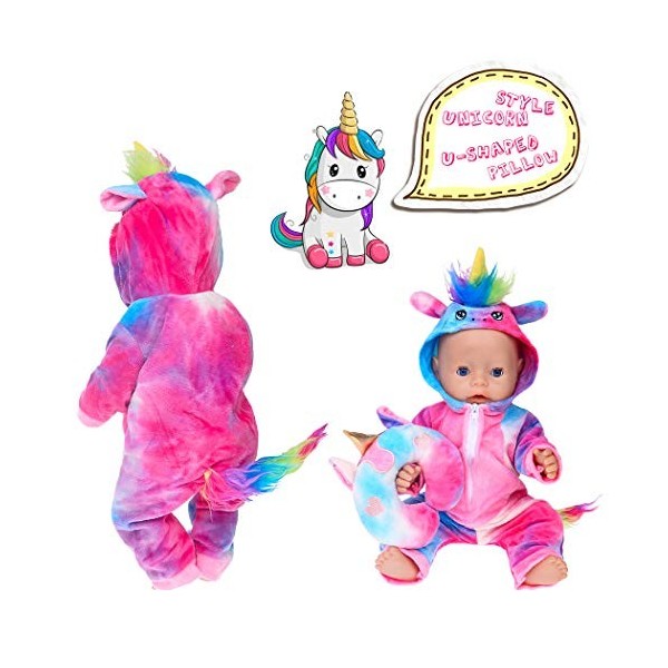 ebuddy Lot de 6 accessoires de vêtements de poupée licorne arc-en-ciel comprenant sac de couchage, oreillers, cache-yeux pour